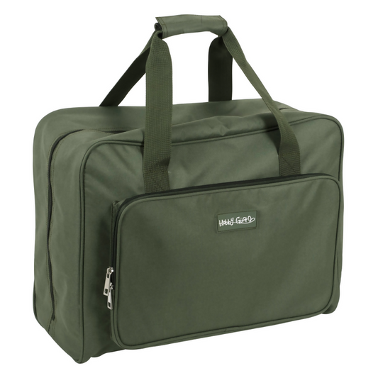 Khaki Sewing Machine Bag, closed, showing durable fabric and handle