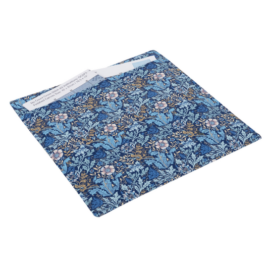 Large Woodblock Floral Project Pouch, front view, showing floral print and transparent zippered pocket