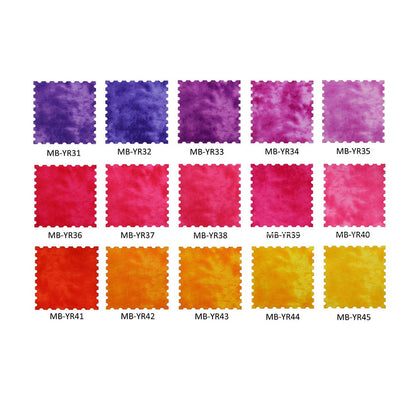 Color swatches with various shades of purple, pink, red, and orange on a white background.
