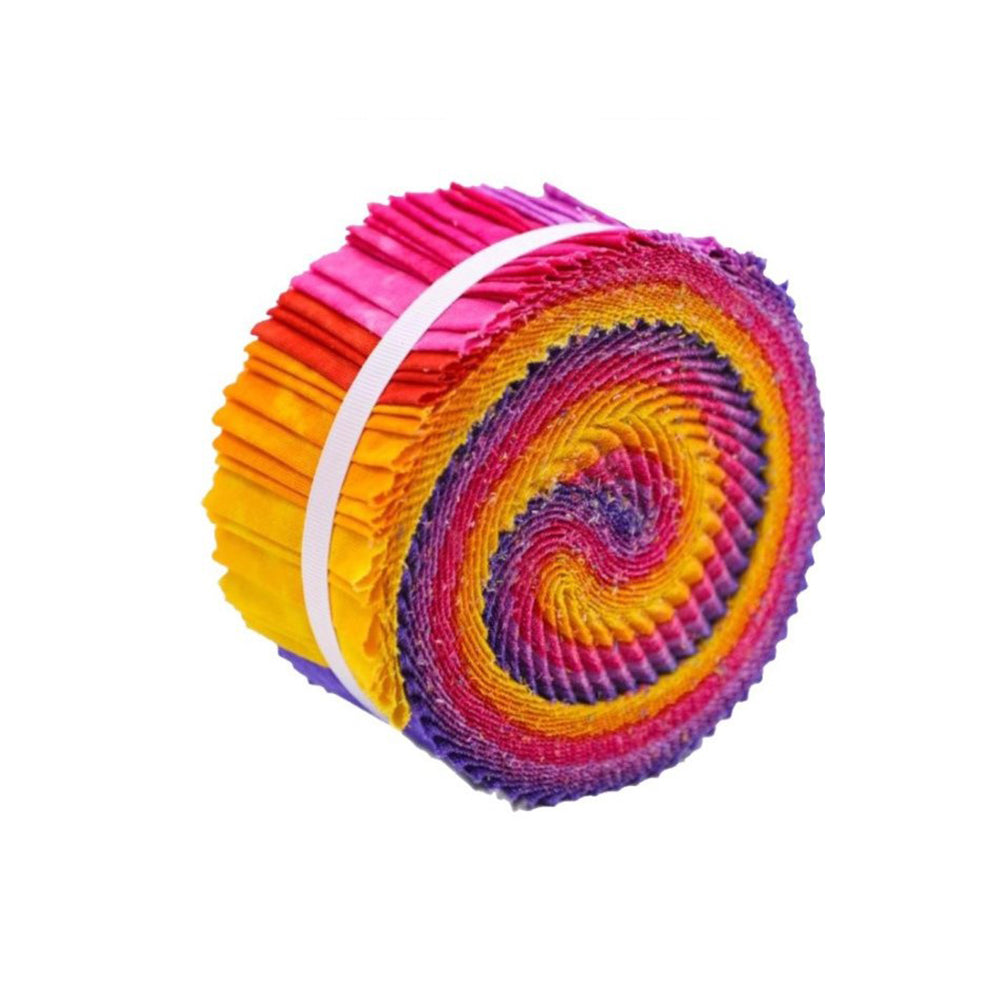 Colorful spiral fabric roll on a white background