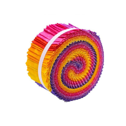 Colorful spiral fabric roll on a white background