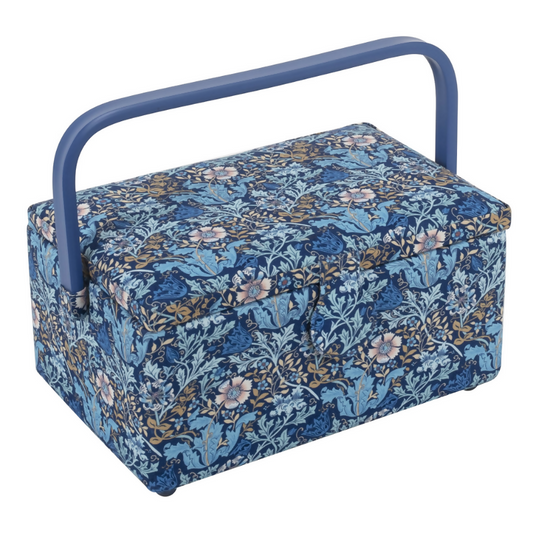 Medium Woodblock Floral Sewing Box, closed, showing floral print and magnetic clasp