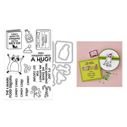 Set of stamps and dies with Christmas-themed designs on a white background