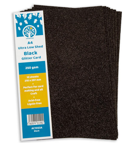 Oakwood A4 Low Shed Black Glitter Card- Pack of 10