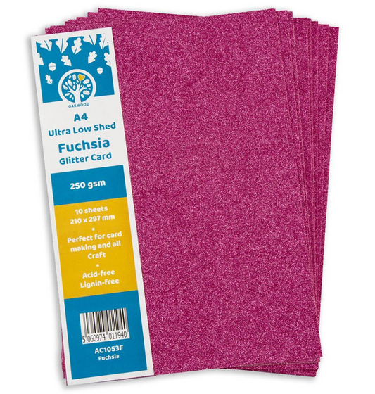 Oakwood A4 Low Shed Fuchsia Pink Glitter Card- Pack of 10