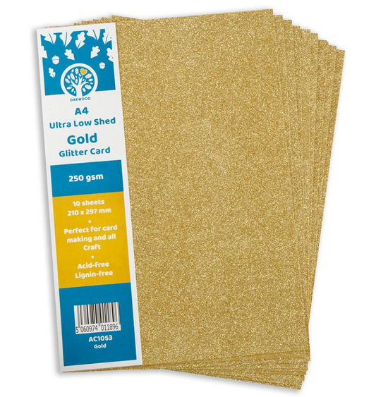 Oakwood A4 Low Shed Gold Glitter Card- Pack of 10