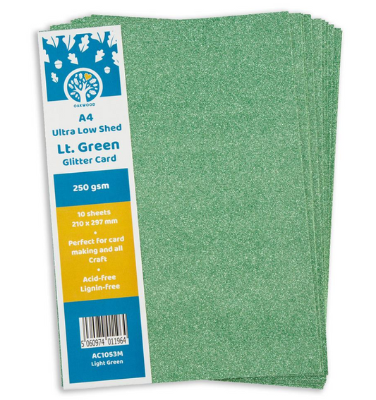 Oakwood A4 Low Shed Light Green Glitter Card- Pack of 10