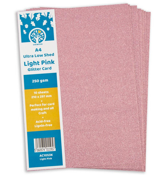 Oakwood A4 Low Shed Light Pink Glitter Card- Pack of 10