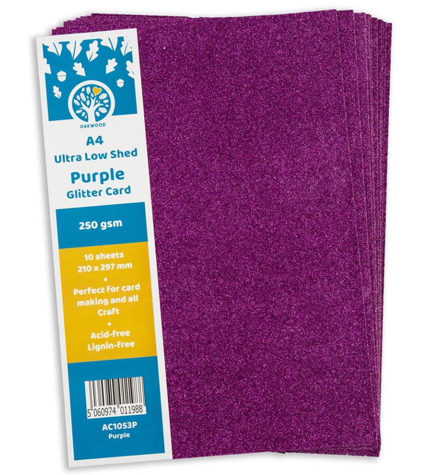 Oakwood A4 Low Shed Purple Glitter Card- Pack of 10