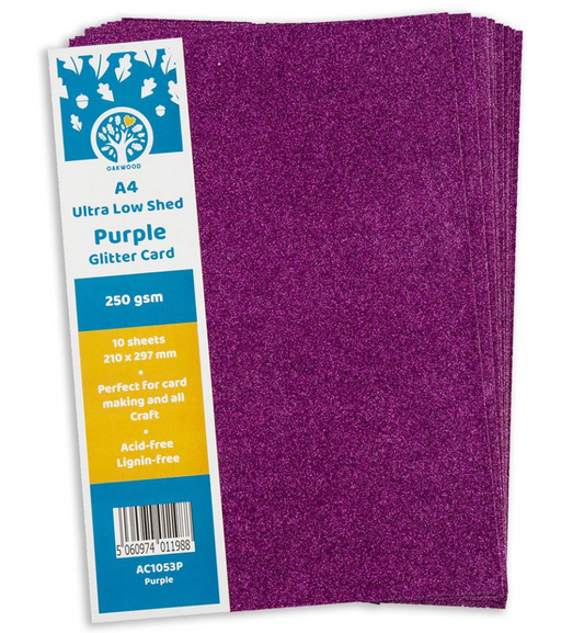 Oakwood A4 Low Shed Purple Glitter Card- Pack of 10