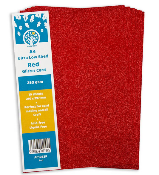 Oakwood A4 Low Shed Red Glitter Card- Pack of 10