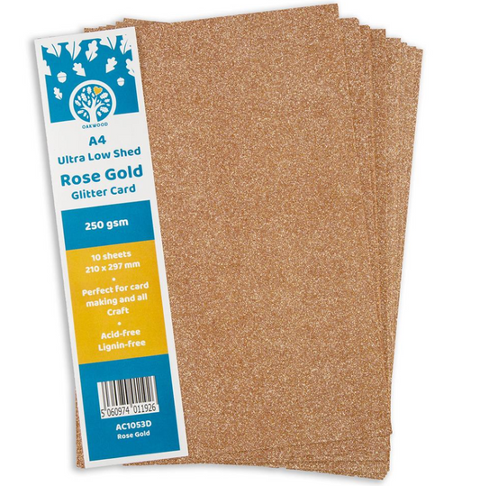 Oakwood A4 Low Shed Rose Gold Glitter Card- Pack of 10