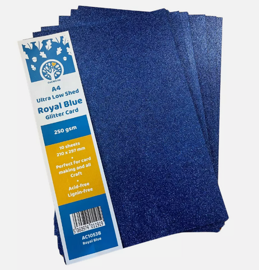 Oakwood A4 Low Shed Royal Blue Glitter Card- Pack of 10