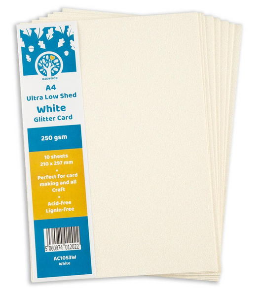 Oakwood A4 Low Shed White Glitter Card- Pack of 10