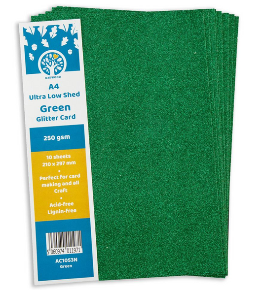 Oakwood A4 Low Shed Xmas Green Glitter Card- Pack of 10