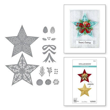 Set of Christmas-themed cutting dies with star shapes and decorative elements, displayed on a white background.