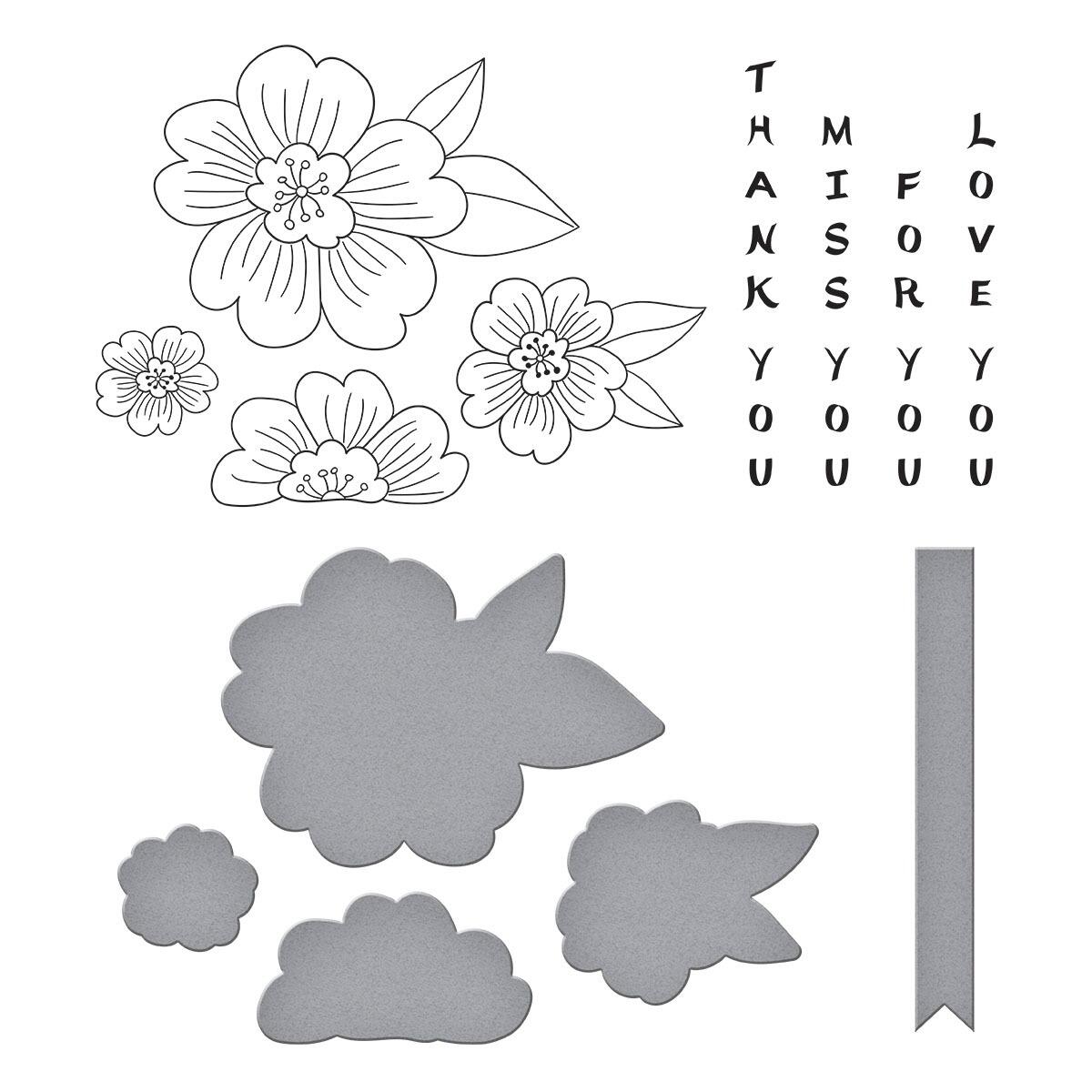 Spellbinders Blossoms & Sentiments BetterPress Plate & Die Set from the Spring in Kyoto Collection by Alex Syberia Designs