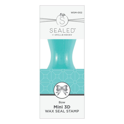 Sealed by Spellbinders mini 3D wax seal stamp packaging with teal stamp and white background