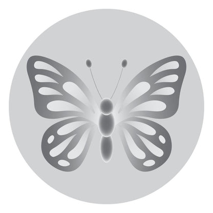 Metallic butterfly design on a gray background