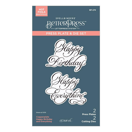 Spellbinders Copperplate Happy Birthday and Everything BetterPress Plate & Die Set from the Copperplate Happy Everything Sentiments Collection by Paul Antonio