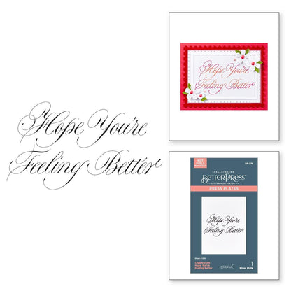 Greeting card with 'Hope You're Feeling Better' text and packaging on a white background