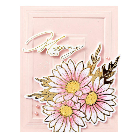 Greeting card with pink flowers and 'Missing You' text on a light pink background