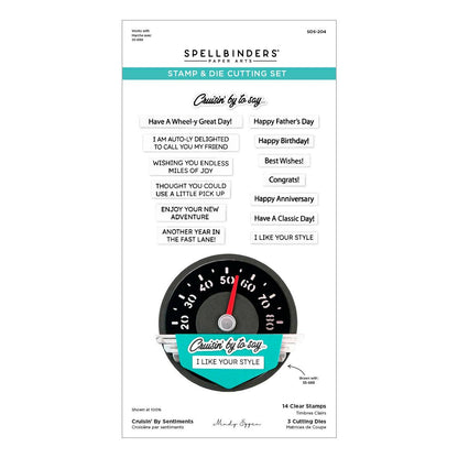 Spellbinders Cruisin' By Sentiments Clear Stamp & Die Set from the Classic Road Legends Collection by Mindy Eggen