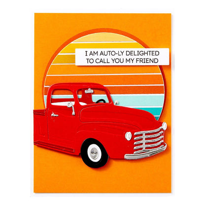 Spellbinders Cruisin' By Sentiments Clear Stamp & Die Set from the Classic Road Legends Collection by Mindy Eggen