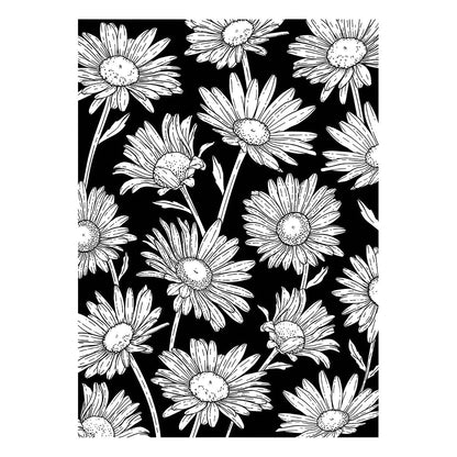 Black and white floral pattern on a black background