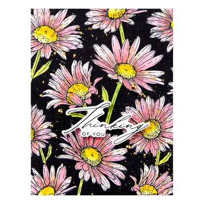 Notebook cover with pink flowers and 'Thinking of You' text on a black background