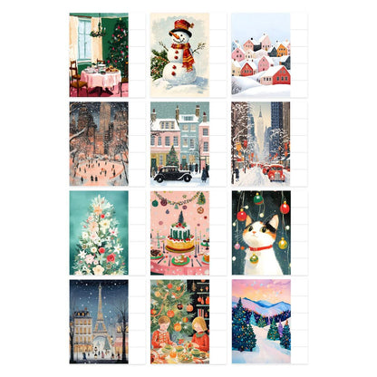 Grid of Christmas-themed cards with various winter scenes.