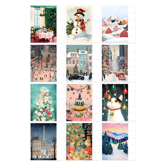 Spellbinders Grid of Christmas-themed cards with various winter scenes.