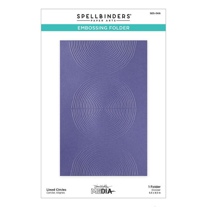 A close-up view of the Spellbinders Lined Circles Embossing Folder, a plastic tool with a geometric design.