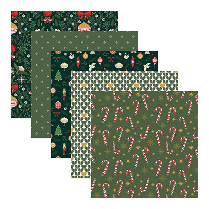 Set of four green Christmas-themed paper designs with various patterns on a white background.