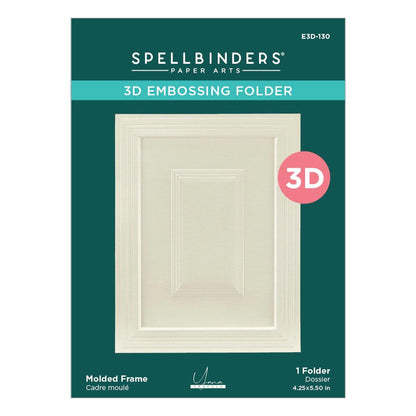 A detailed photo of the Spellbinders Molded Frame 3D Embossing Folder, a paper crafting tool with a frame design.