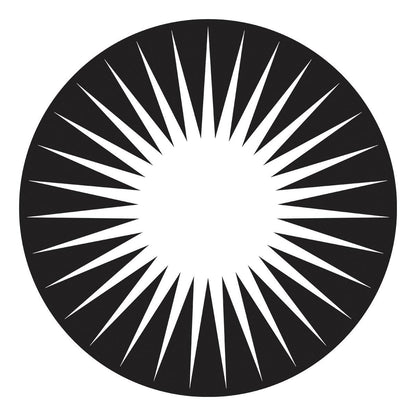 Black circle with white radial lines on a white background