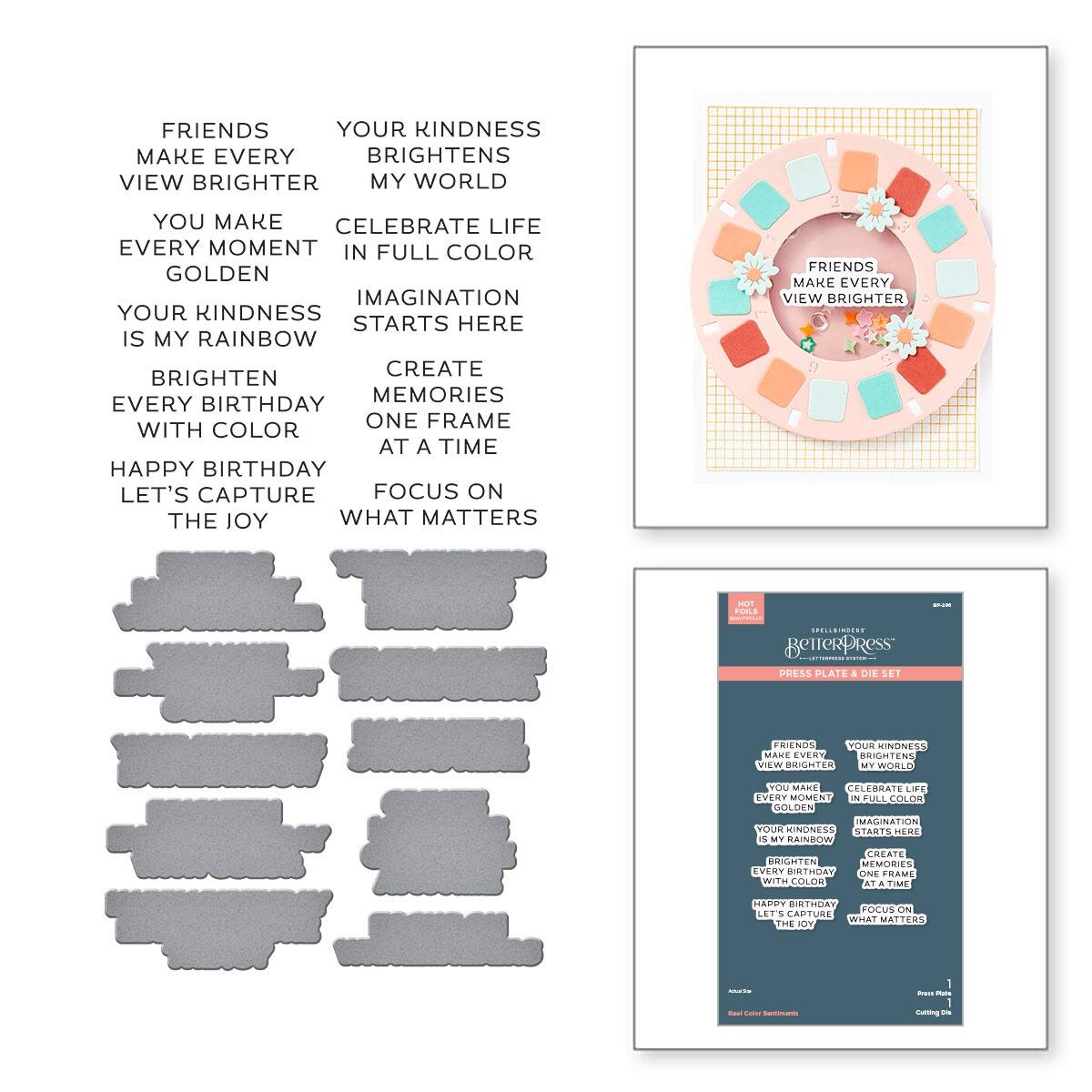 Spellbinders Reel Colour Sentiments BetterPress Plate & Die Set from the Take Note Collection