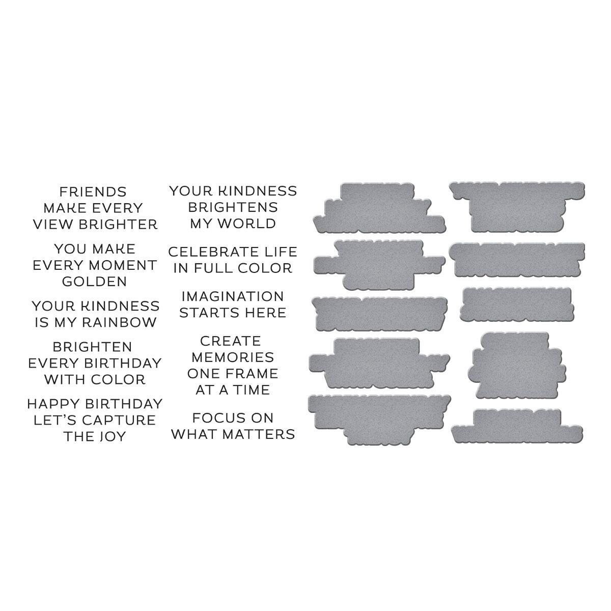 Spellbinders Reel Colour Sentiments BetterPress Plate & Die Set from the Take Note Collection