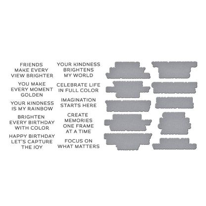 Set of gray photo frames with motivational quotes on a white background