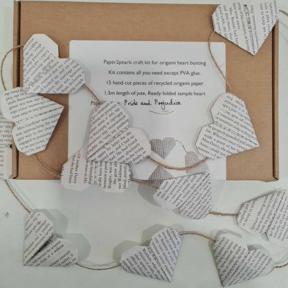 string of recycled paper heart bunting