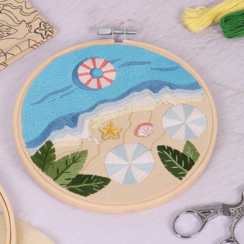 Trimits Beach Embroidery Hoop Kit Finished Results