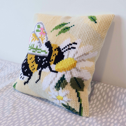 Trimits Cushion Floral Bee Cross Stitch Kit Completed