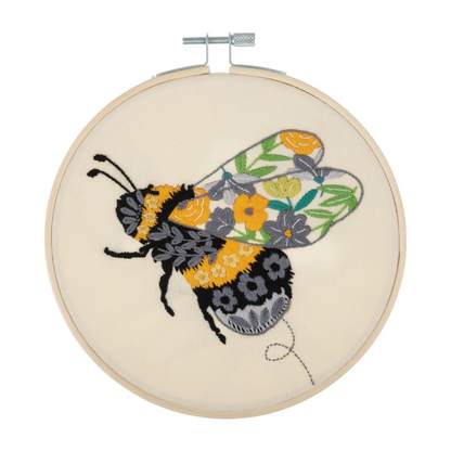 Trimits Floral Bee Embroidery Hoop Kit Completed