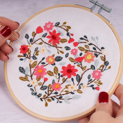 Trimits Floral Heart Embroidery Hoop Kit Completed
