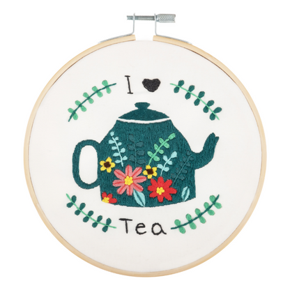 Trimits I Love Tea Embroidery Hoop Kit Completed