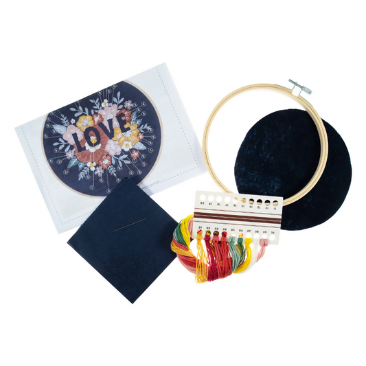 Trimits Love Embroidery Hoop Kit Contents