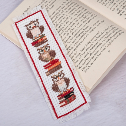 Trimits Owls Cross Stitch Bookmark Kit On A Book