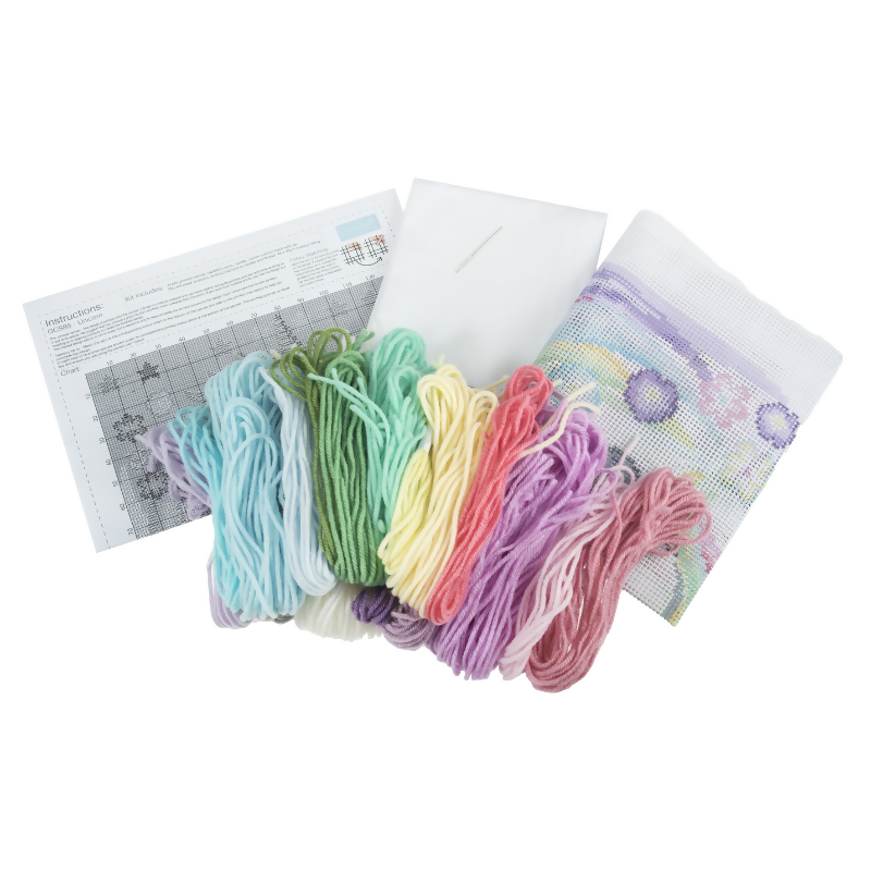 Trimits Unicorn Half Stitch Cushion Kit Contents