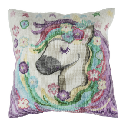 Trimits Unicorn Half Stitch Cushion Kit Completed