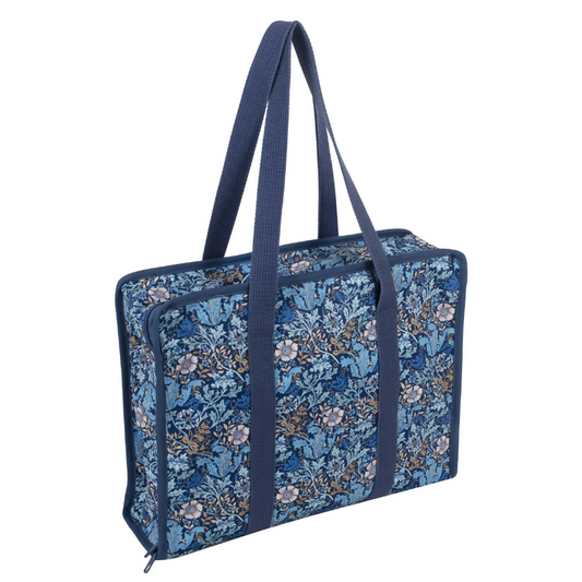 Woodblock Floral All In One Project Craft Bag, closed, showing floral print and handles